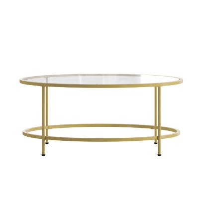 Merrick Lane Round Glass Coffee Table with Round Brushed Gold Frame Image 1