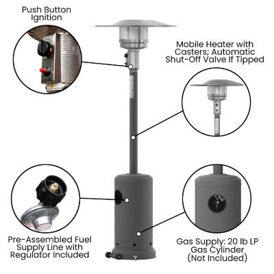 Merrick Lane Tarin Outdoor Patio Heater - Slate Gray Finished Stainless Steel - 7.5 Feet Tall - 40,000 BTU Image 3