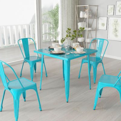 Merrick Lane Teal-Blue SQ Metal Table Image 1