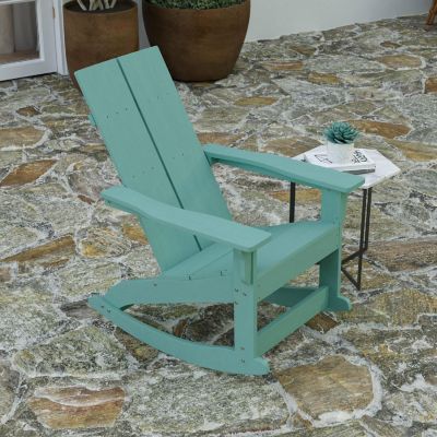 Merrick Lane Wellington Adirondack Rocking Chair - Sea Foam Polyresin - All-Weather - UV Treated - For Indoor and Outdoor Use Image 2