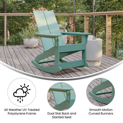 Merrick Lane Wellington Adirondack Rocking Chair - Sea Foam Polyresin - All-Weather - UV Treated - For Indoor and Outdoor Use Image 3