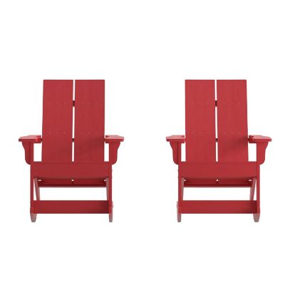 Merrick Lane Wellington Adirondack Rocking Chair - Set of 2 - Red Polyresin - All-Weather - UV Treated - For Indoor and Outdoor Use Image 1