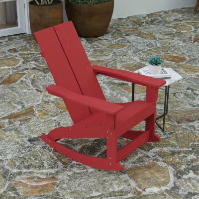 Merrick Lane Wellington Adirondack Rocking Chair - Set of 2 - Red Polyresin - All-Weather - UV Treated - For Indoor and Outdoor Use Image 2