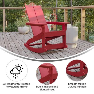 Merrick Lane Wellington Adirondack Rocking Chair - Set of 2 - Red Polyresin - All-Weather - UV Treated - For Indoor and Outdoor Use Image 3