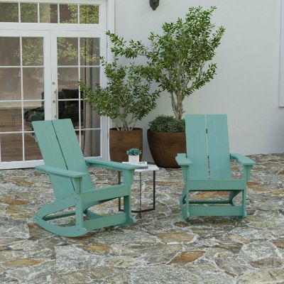 Merrick Lane Wellington Adirondack Rocking Chair - Set of 2 - Sea Foam Polyresin - All-Weather - UV Treated - For Indoor and Outdoor Use Image 1