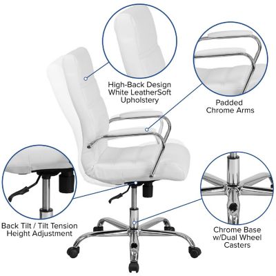 Merrick Lane White Leather Office Chair Image 3