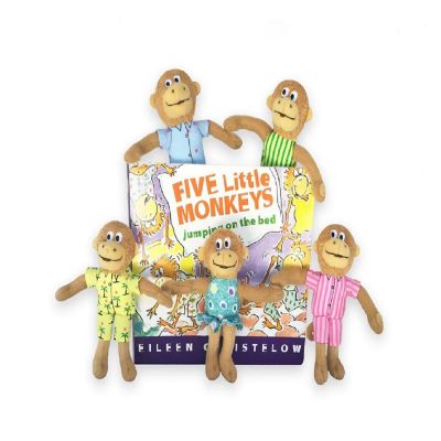 MerryMakers - FIVE LITTLE MONKEYS 5" Multi-Colored Plush Finger Puppet Playset Image 2