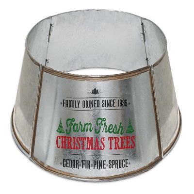 Metal Christmas Tree Collar - 18" Galvanized Tin Metal Rustic Bucket Base Skirt for Xmas Holiday Tree Bottom Image 1