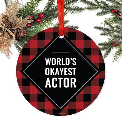 Metal Ornament Actor Red Black Plaid Image 1