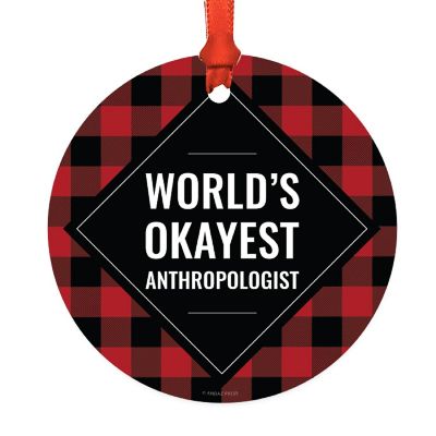 Metal Ornament Anthropologist Red Plaid Image 1