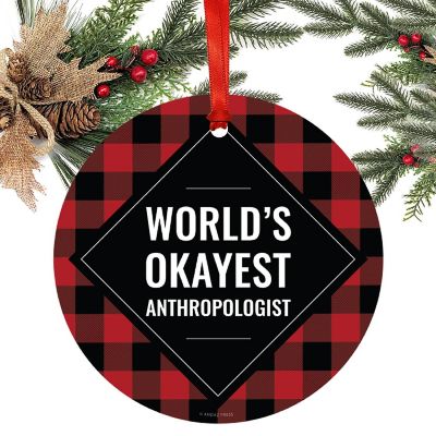 Metal Ornament Anthropologist Red Plaid Image 2