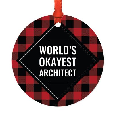 Metal Ornament Architect Red Black Plaid Image 1