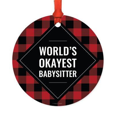 Metal Ornament Babysitter Black Plaid Image 1