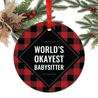 Metal Ornament Babysitter Black Plaid Image 2