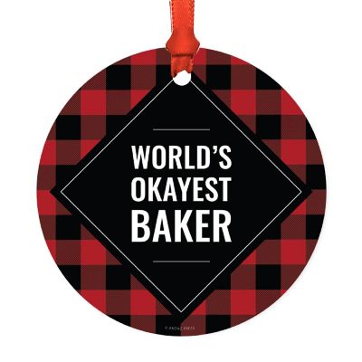 Metal Ornament Baker Red Black Plaid Image 1