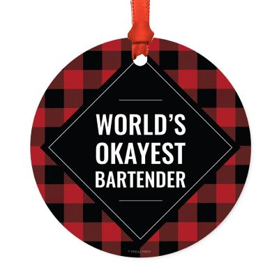 Metal Ornament Bartender Red Black Plaid Image 1