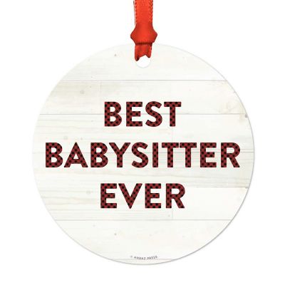 Metal Ornament Best Babysitter Red Plaid Image 1