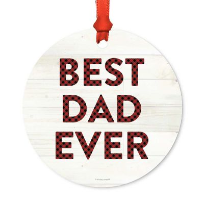 Metal Ornament Best Dad Ever Red Plaid Image 1