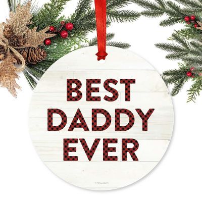 Metal Ornament Best Daddy Ever Red Plaid Image 1