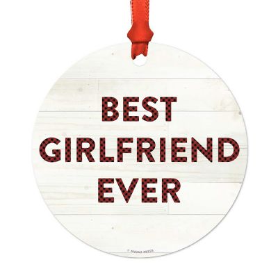 Metal Ornament Best Girlfriend Red Plaid Image 1