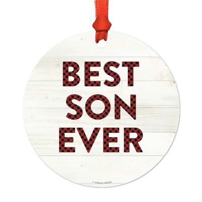 Metal Ornament Best Son Ever Red Plaid Image 1