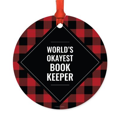 Metal Ornament Book Keeper Black Plaid Image 1