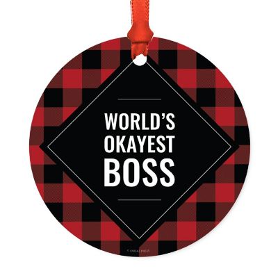 Metal Ornament Boss Red Black Plaid Image 1