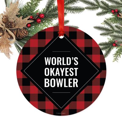 Metal Ornament Bowler Red Black Plaid Image 1