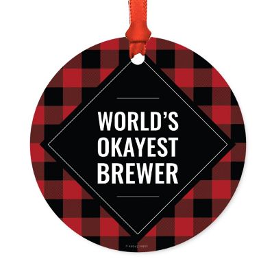 Metal Ornament Brewer Red Black Plaid Image 1