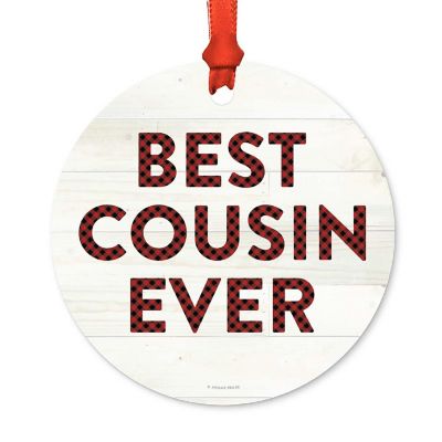 Metal Ornament Bst Cousin Ever Red Plaid Image 1