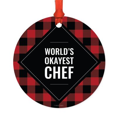 Metal Ornament Chef Red Black Plaid Image 1