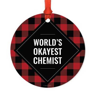 Metal Ornament Chemist Red Black Plaid Image 1