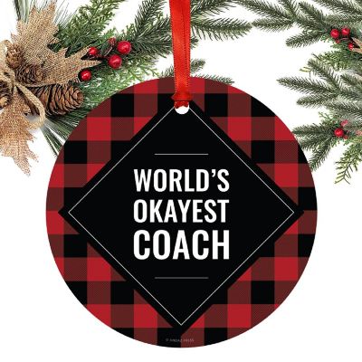 Metal Ornament Coach Red Black Plaid Image 1