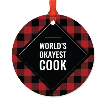 Metal Ornament Cook Red Black Plaid Image 1