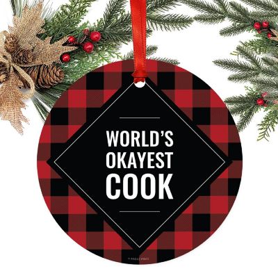 Metal Ornament Cook Red Black Plaid Image 1
