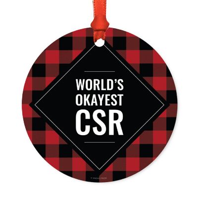 Metal Ornament CSR Red Black Plaid Image 1