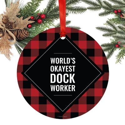 Metal Ornament Dock Worker Black Plaid Image 1