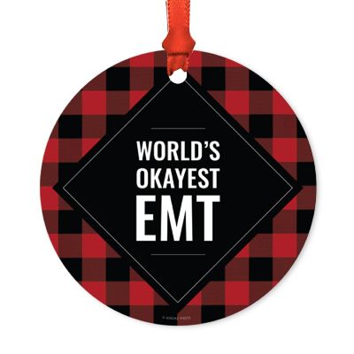 Metal Ornament EMT Red Black Plaid Image 1