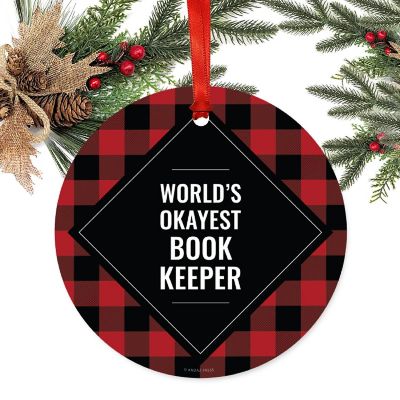 Metal Ornament Engineer Red Black Plaid Image 1