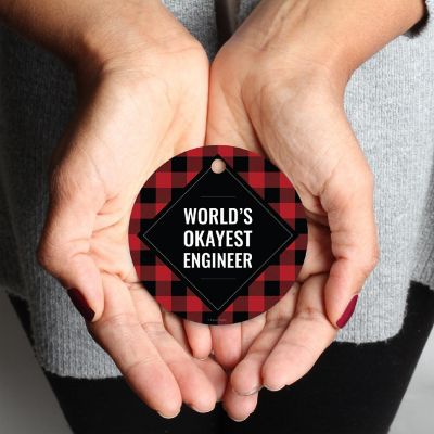 Metal Ornament Engineer Red Black Plaid Image 2