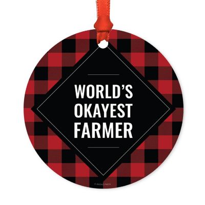 Metal Ornament Farmer Red Black Plaid Image 1