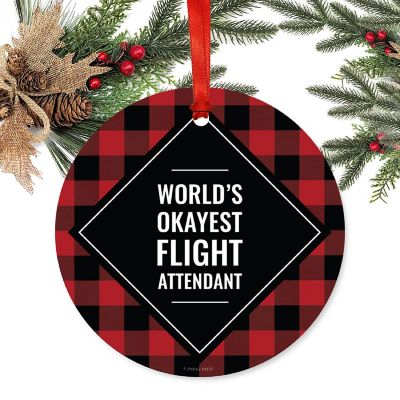 Metal Ornament Flight Attendant Plaid Image 1