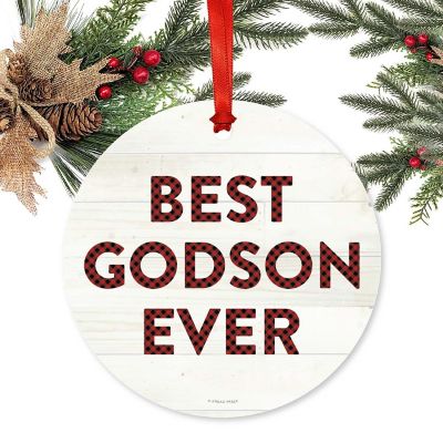 Metal Ornament Godson Ever Red Plaid Image 1