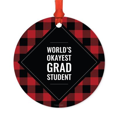 Metal Ornament Grad Student Black Plaid Image 2