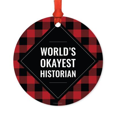 Metal Ornament Historian Red Black Plaid Image 1