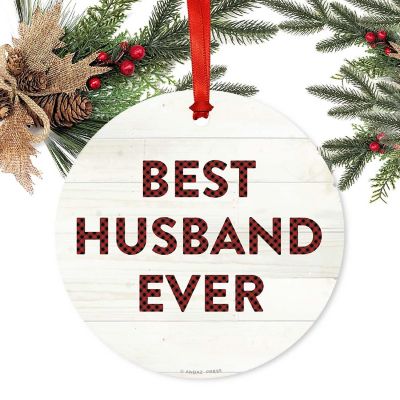 Metal Ornament Husband Ever Red Plaid Image 1