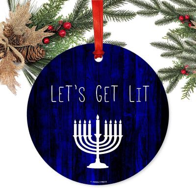 Metal Ornament Let's Get Lit Menorah Image 1