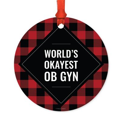 Metal Ornament OB GYN Red Black Plaid Image 1