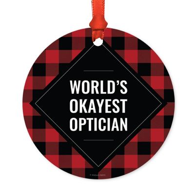 Metal Ornament Optician Red Black Plaid Image 1