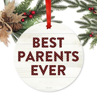 Metal Ornament Parents Ever Red Plaid Image 1